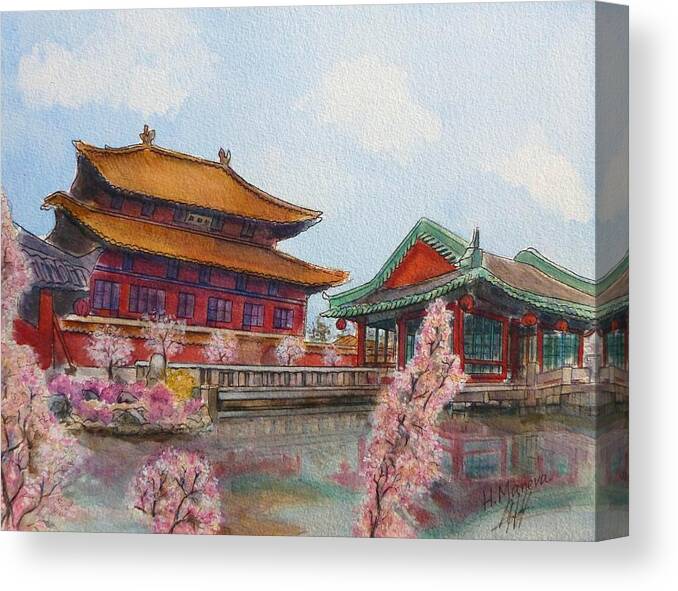 Korean Spring Canvas Print featuring the painting Korean Spring by Henrieta Maneva