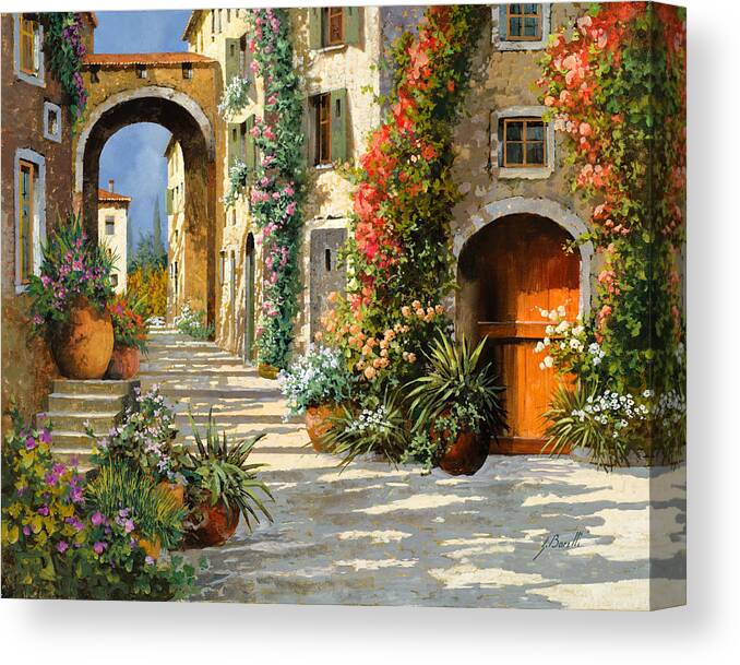 Landscape Canvas Print featuring the painting La Porta Rossa Sulla Salita by Guido Borelli