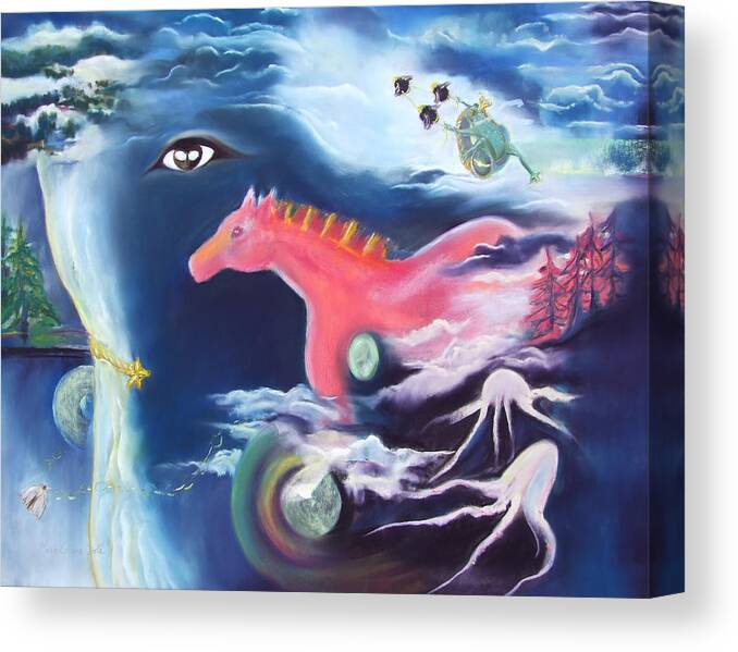 Horse Canvas Print featuring the painting La Reverie du Cheval Rose or Dream Quest of the Pink Horse. by Marie-Claire Dole