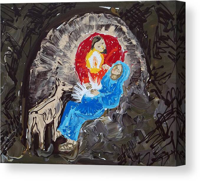 Christmas Canvas Print featuring the painting Labor in the Manger by Anne Cameron Cutri