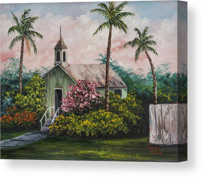 Building Canvas Print featuring the painting Lahuiokalani Chapel by Darice Machel McGuire