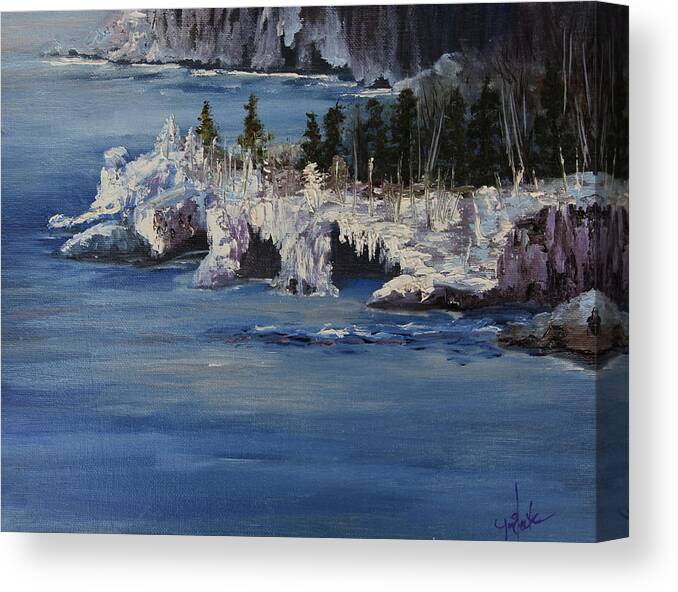 Landscape Canvas Print featuring the painting Lake Superior Ice Storm by Joi Electa