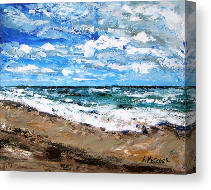 Ocean Canvas Print featuring the painting Lake Worth Beach by Alan Metzger