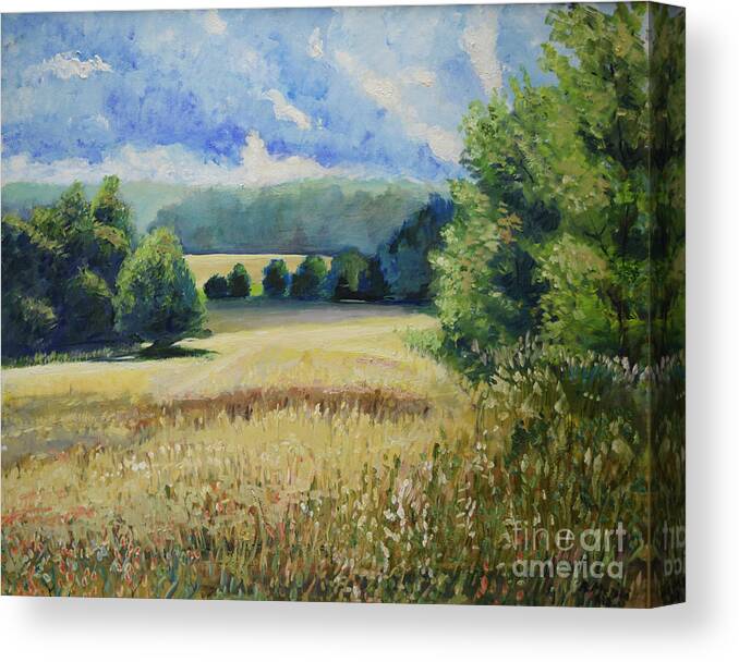 Landscape Canvas Print featuring the painting Landscape Near Russian Border by Raija Merila