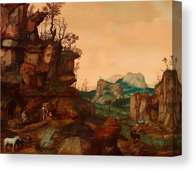 Painting Canvas Print featuring the painting Landscape with Adam and Eve by Mountain Dreams