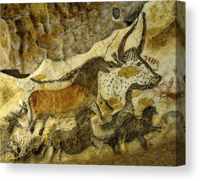 Lascaux Canvas Print featuring the painting Lascaux Cave Painting by Jean Paul Ferrero and Jean Michel Labat