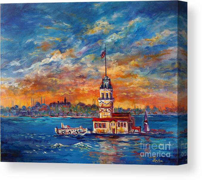 Leander's Tower Canvas Print featuring the painting Leanders Tower Istanbul by Lou Ann Bagnall