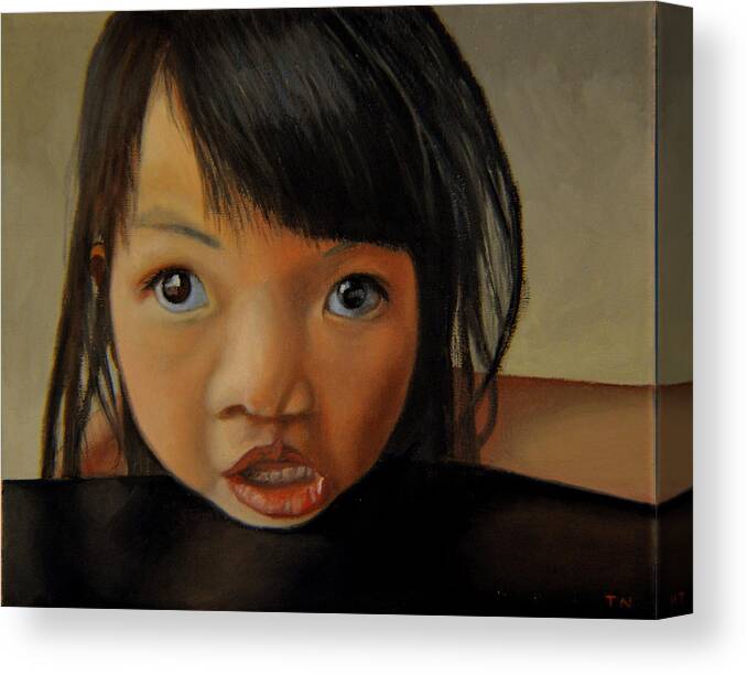 Child Canvas Print featuring the painting Learning to talk by Thu Nguyen