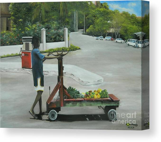 Tropical Canvas Print featuring the painting Fitzroy the handcart bwoy by Kenneth Harris