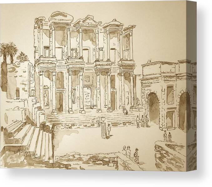 Ephesus Canvas Print featuring the painting Library at Ephesus II by Marilyn Zalatan