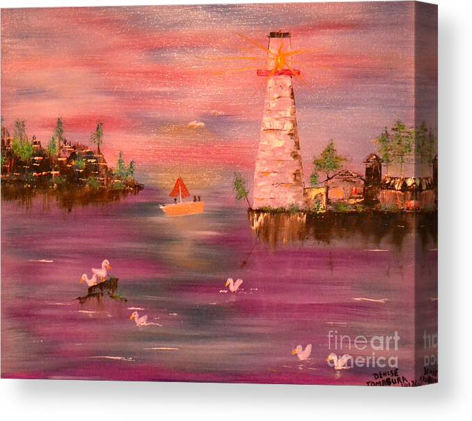 Lighthouse Canvas Print featuring the painting Lighthouse Serenade by Denise Tomasura
