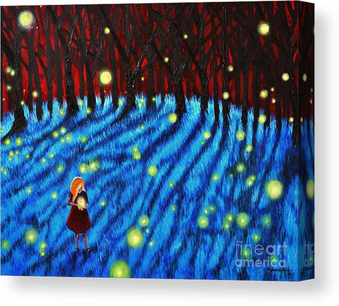 Fireflies Canvas Print featuring the painting Lightning Bugs by Leandria Goodman
