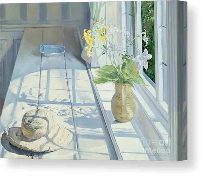 Window Canvas Print featuring the painting Lilies and a Straw Hat by Timothy Easton