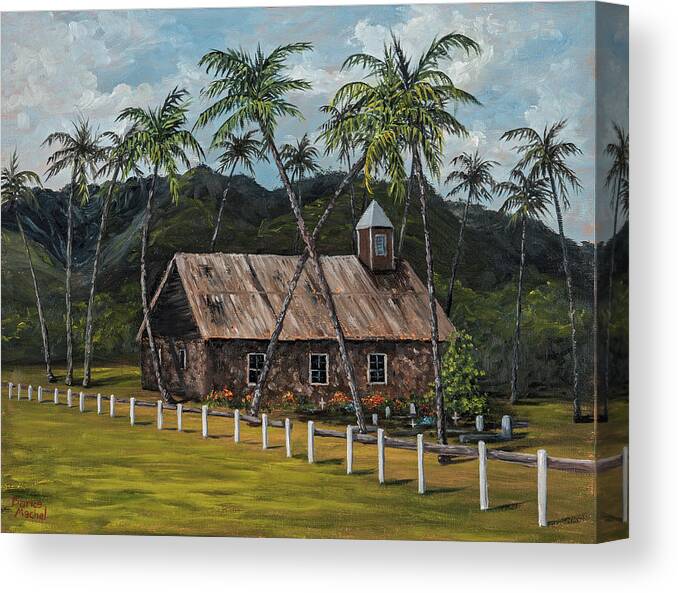 Stone Church Canvas Print featuring the painting Little Stone Church by Darice Machel McGuire