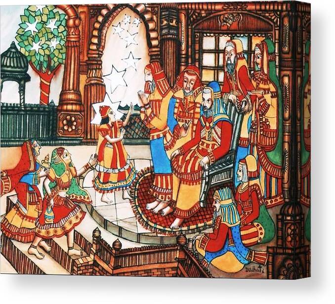 Indian Art Canvas Print featuring the painting Little-Teacher by Bhanu Dudhat