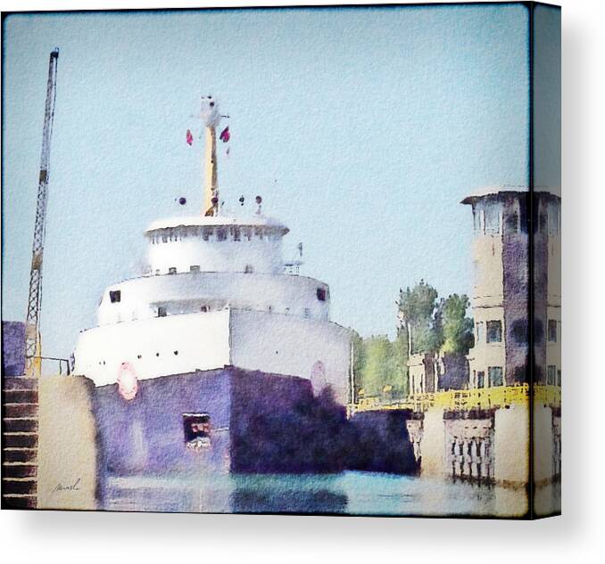 welland Canal Canvas Print featuring the painting Locked Ship 4 by The Art of Marsha Charlebois