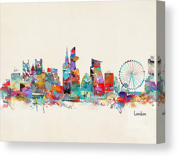 London City Skyline Canvas Print featuring the painting London City Skyline by Bri Buckley