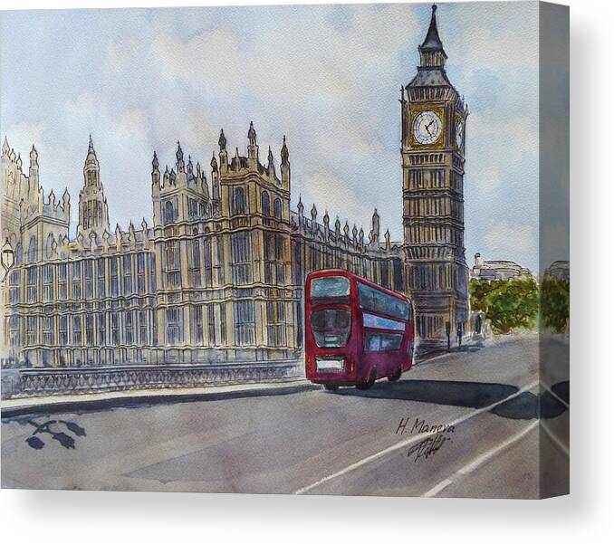 Architecture Canvas Print featuring the painting London by Henrieta Maneva