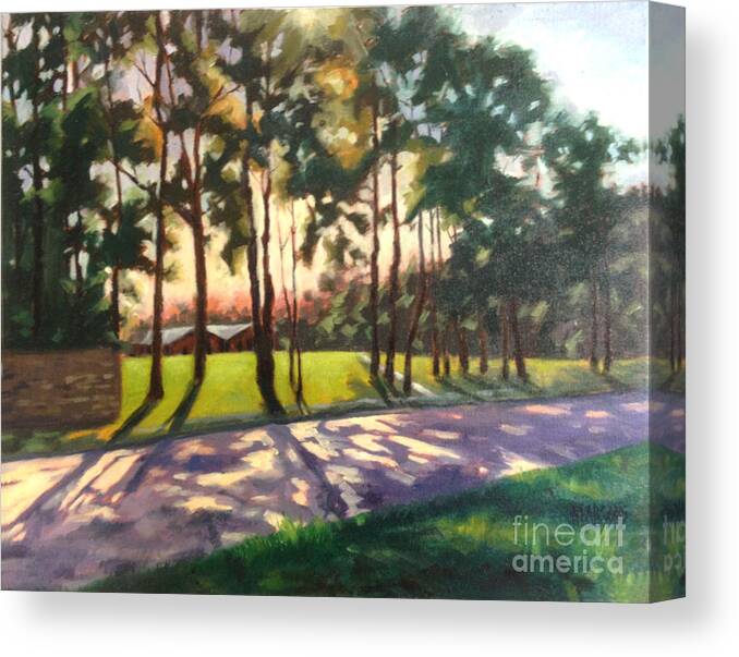 Late Afternoon Shadows Canvas Print featuring the painting Long Shadows on Longmire by Nancy Parsons