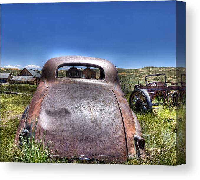 Old Car Canvas Print featuring the photograph Looking Thru a Window H D R by Joe Palermo