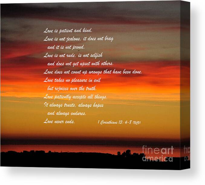 Biblical Canvas Print featuring the digital art Love is Patient by Kirt Tisdale