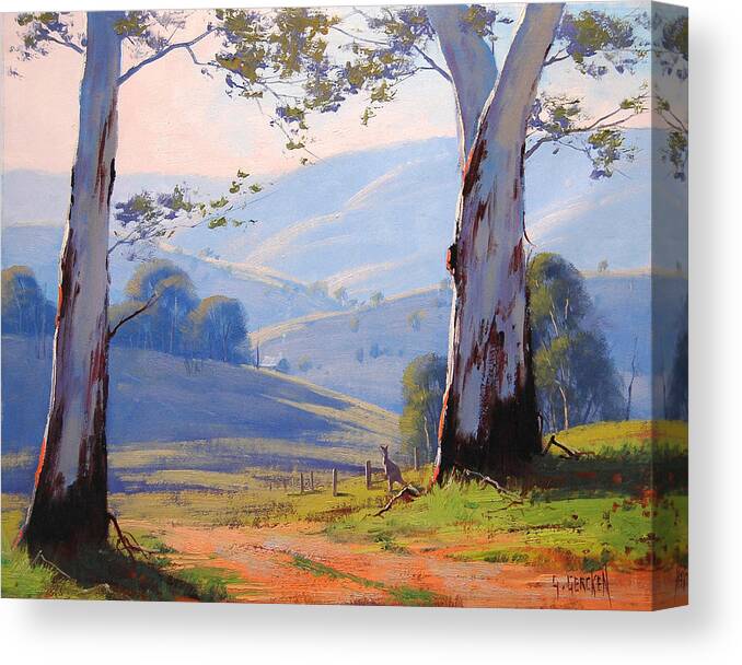River Canvas Print featuring the painting Magestic Gums by Graham Gercken