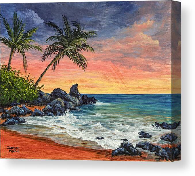 Landscape Canvas Print featuring the painting Makena Beach Sunset by Darice Machel McGuire