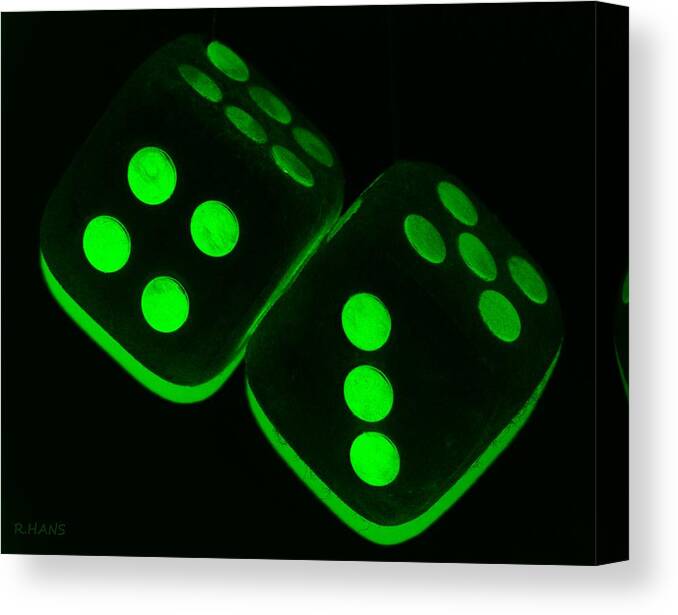 Dice Canvas Print featuring the photograph MAMA'S FUZZY DICE in GREEN by Rob Hans