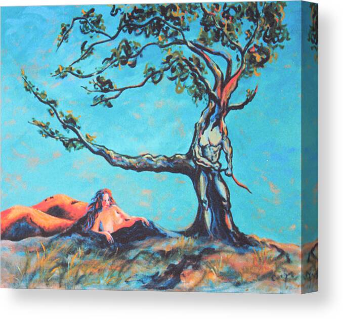 Surreal Landscape Painting Canvas Print featuring the painting Man and Woman of the Earth by Asha Carolyn Young