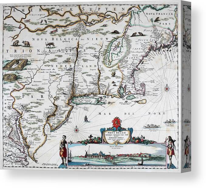 Map Canvas Print featuring the mixed media Map of Virginia - 1665 by Charlie Ross