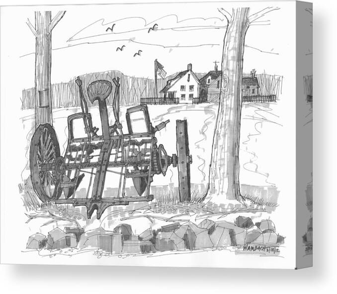 Farm Equipment Canvas Print featuring the drawing Marbletown Farm Equipment by Richard Wambach