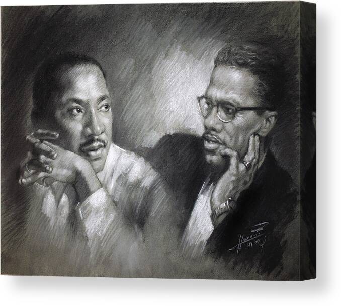 Malcolm X Canvas Print featuring the drawing Martin Luther King Jr and Malcolm X by Ylli Haruni