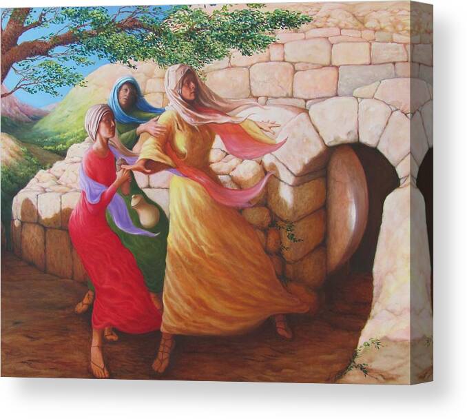 Jesus Canvas Print featuring the painting Mary Magdalene Discovering the Empty Tomb by Herschel Pollard