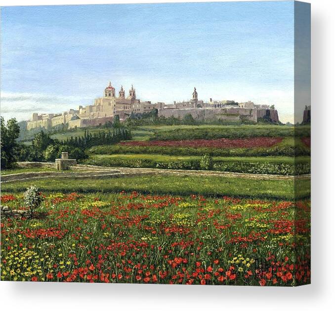 Landscape Canvas Print featuring the painting Mdina Poppies Malta by Richard Harpum