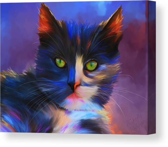 Cat Canvas Print featuring the painting Meesha Colorful Cat Portrait by Michelle Wrighton
