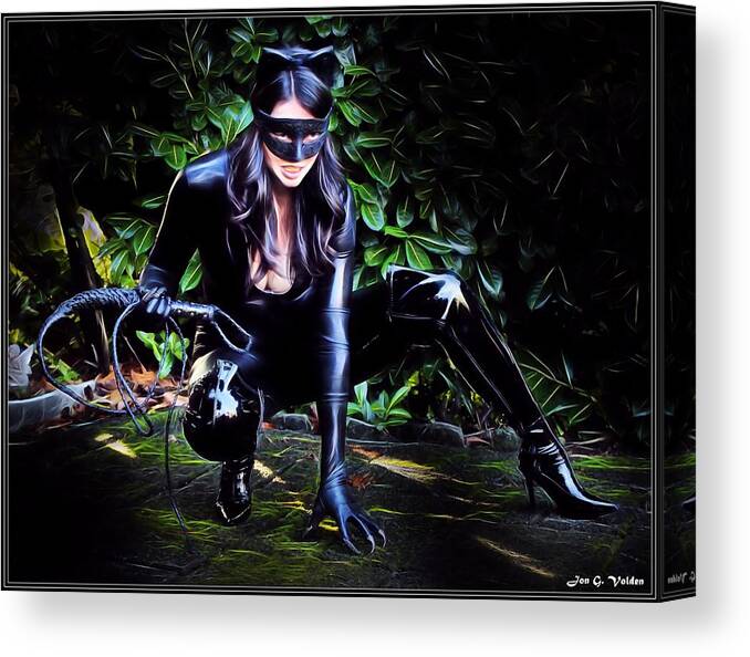 Cat Canvas Print featuring the painting Midnight Feline Fatale by Jon Volden