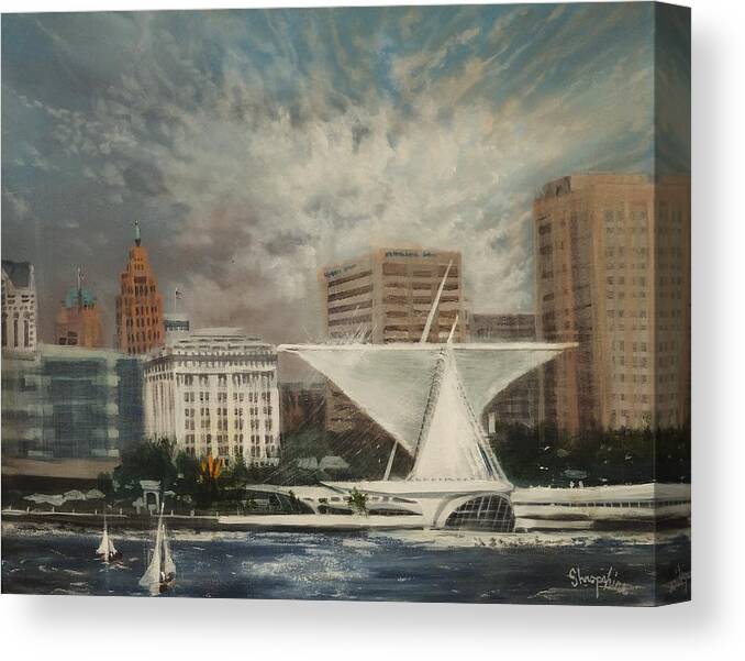 Milwaukee Canvas Print featuring the painting Milwaukee Lakefront by Tom Shropshire