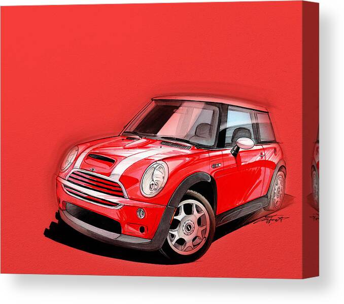 Mini Cooper S Canvas Print featuring the digital art Mini Cooper S red by Etienne Carignan