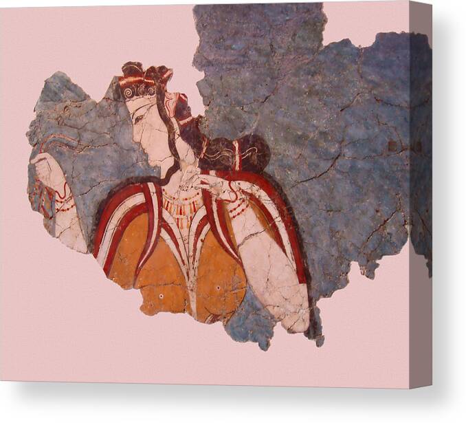 Minoan Wall Painting Canvas Print featuring the photograph Minoan Wall Painting by Ellen Henneke