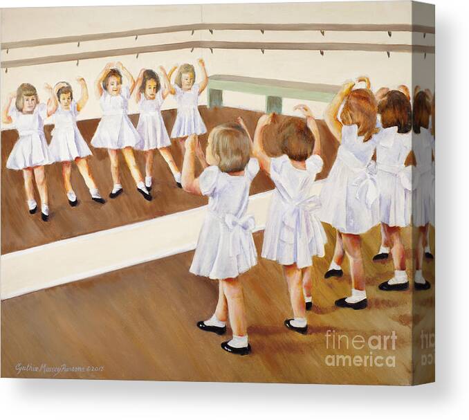 Ballerina Canvas Print featuring the painting Miss Lum's Ballet Class by Cynthia Parsons