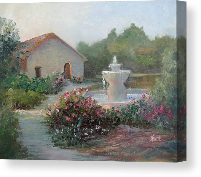 Mission Fountain Canvas Print featuring the painting Mission Fountain by Judy Fischer Walton