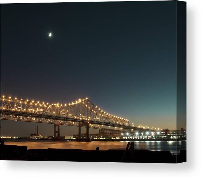 Mississippi Canvas Print featuring the photograph Mississippi Bridge Moonlight by Ray Devlin