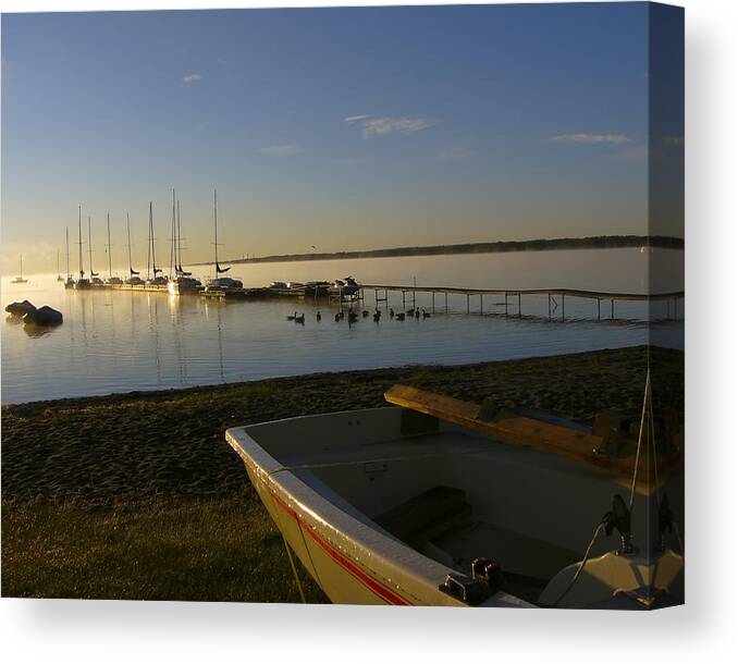 Lake Wabamun Canvas Print featuring the photograph Misty Autumn Morning by Rhonda McDougall