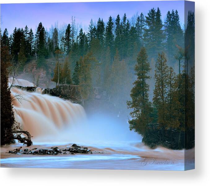 Waterfalls-water-state Parks-gooseberry Falls-minnesota -rocks-landscape-nature-mist Canvas Print featuring the photograph Misty Morning by Gregory Israelson