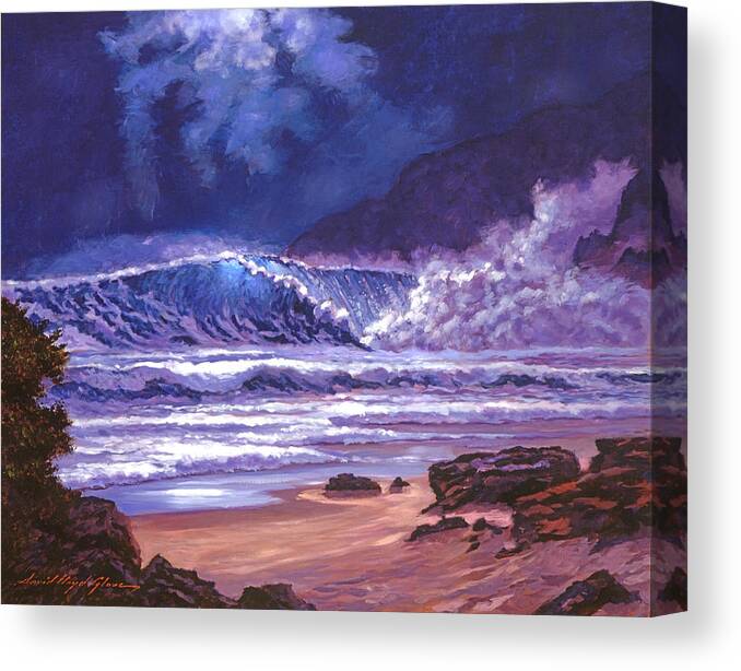 Seascape Canvas Print featuring the painting Moonlight Over Makena Beach by David Lloyd Glover