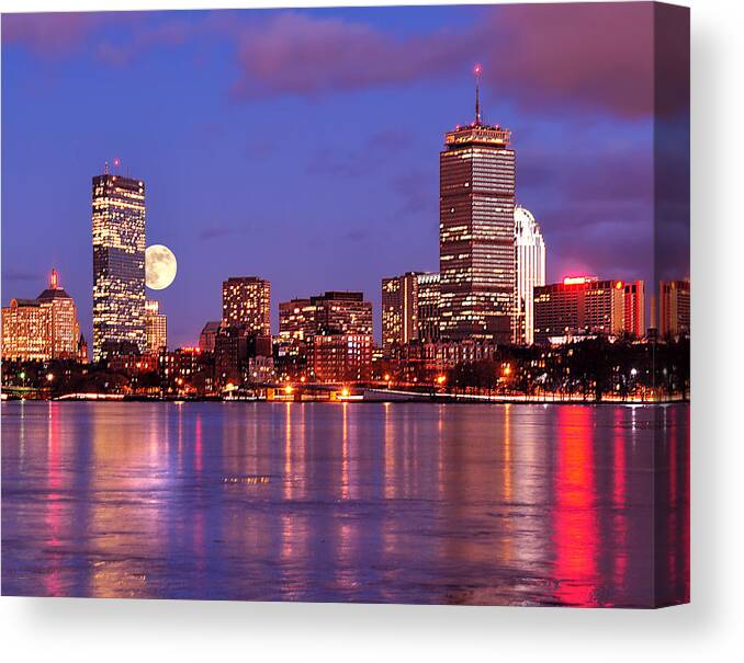 Boston Strong Canvas Print featuring the photograph Moonlit Boston on the Charles by Mitchell R Grosky