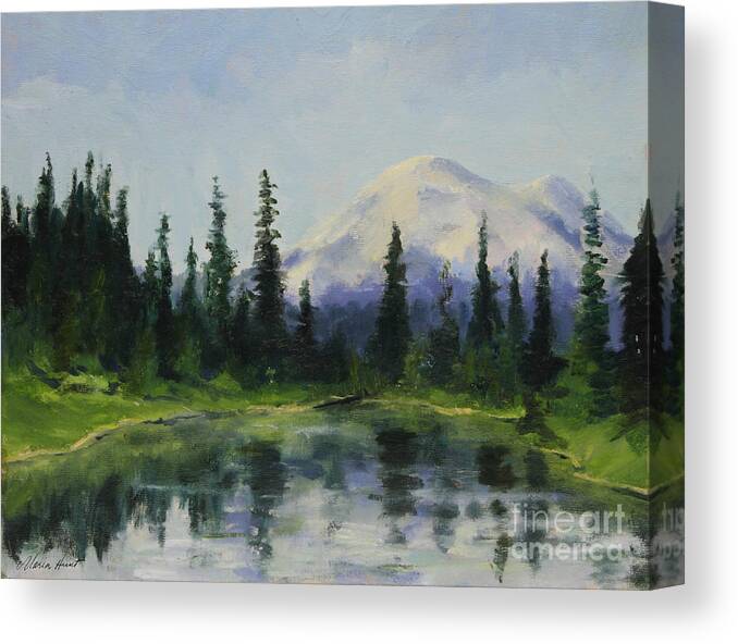 Mountains Canvas Print featuring the painting Picnic by the Lake by Maria Hunt