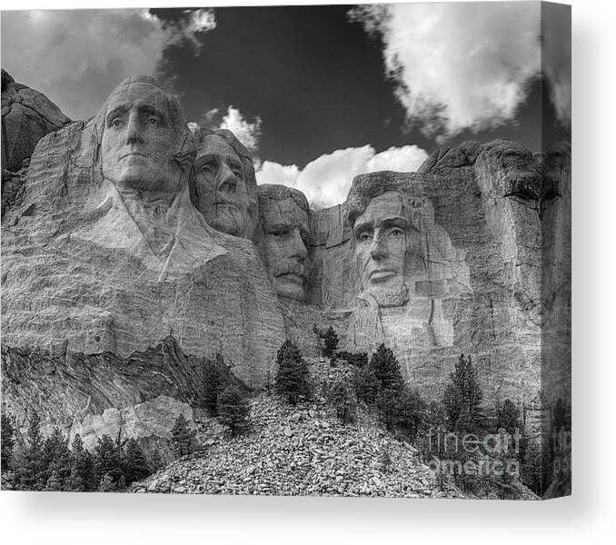 Mount Rushmore Canvas Print featuring the photograph Mount Rushmore Black and White by Art Whitton