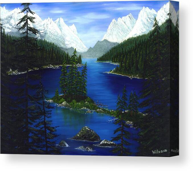 Mountain Canvas Print featuring the painting Mountain Lake Canada by Patrick Witz