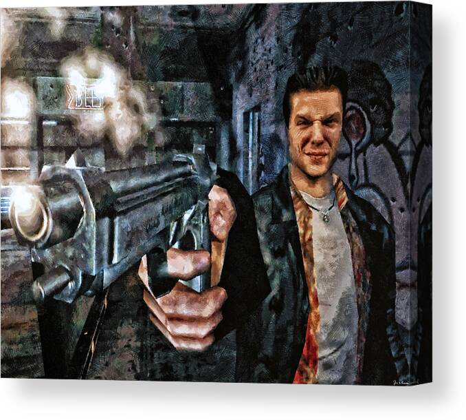 Midnight Streets Canvas Print featuring the painting Mr Max Payne by Joe Misrasi